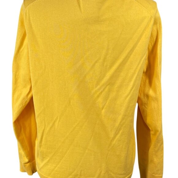 Karen Scott Cardigan Sweater Mango Yellow Size L Large Button Crew Neck - Picture 3 of 6